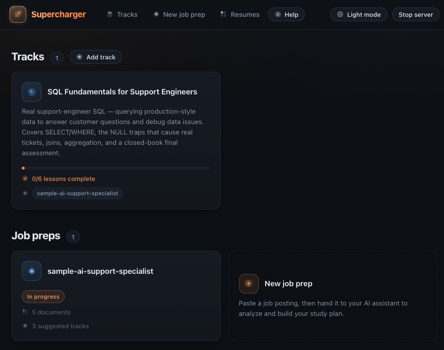Supercharger job readiness tool homepage