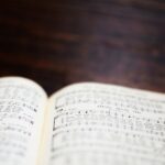 Open hymn book on table